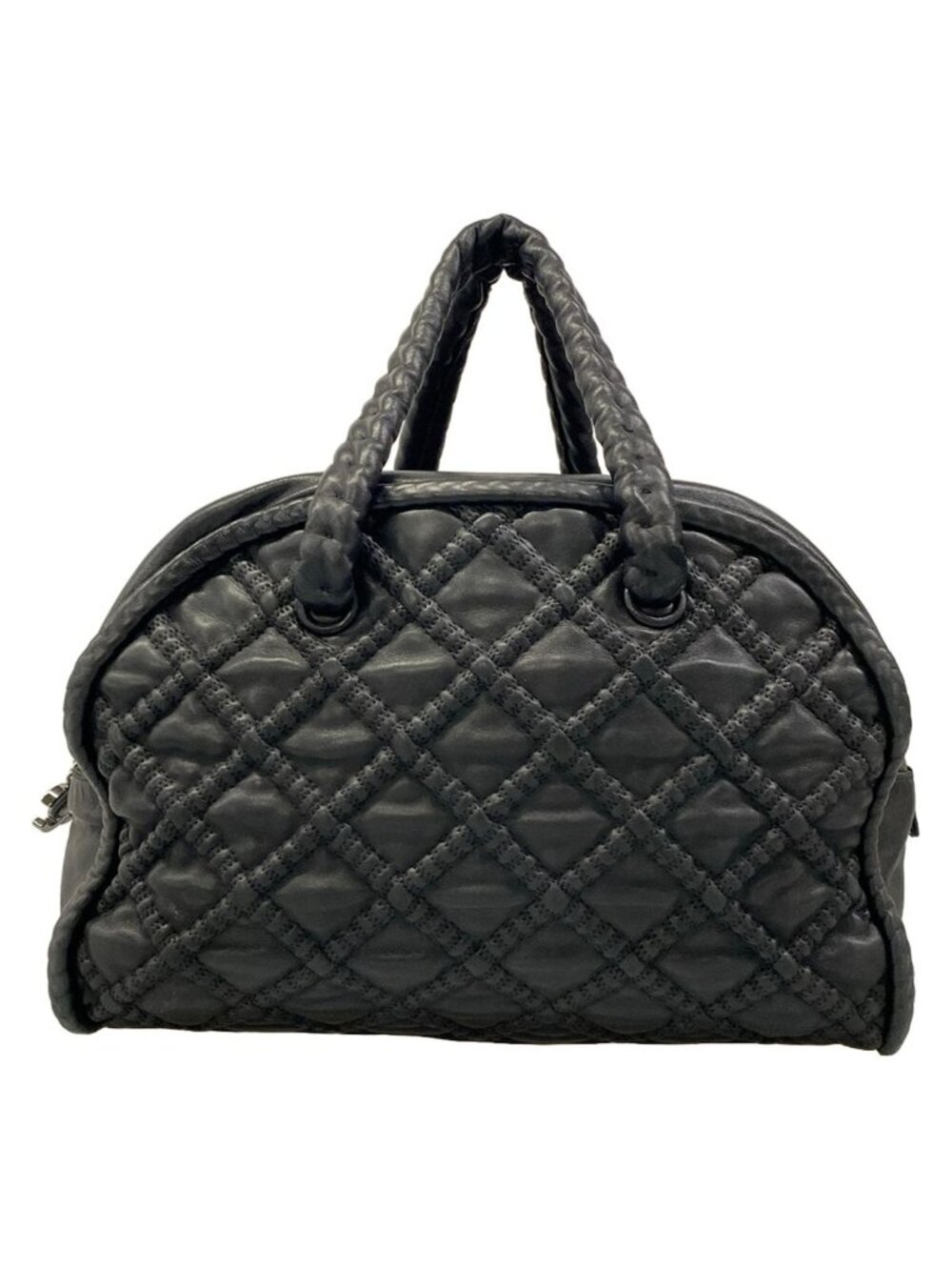 Chanel Handbag Black Silver Hidden Chain Bowler Bag Lambskin